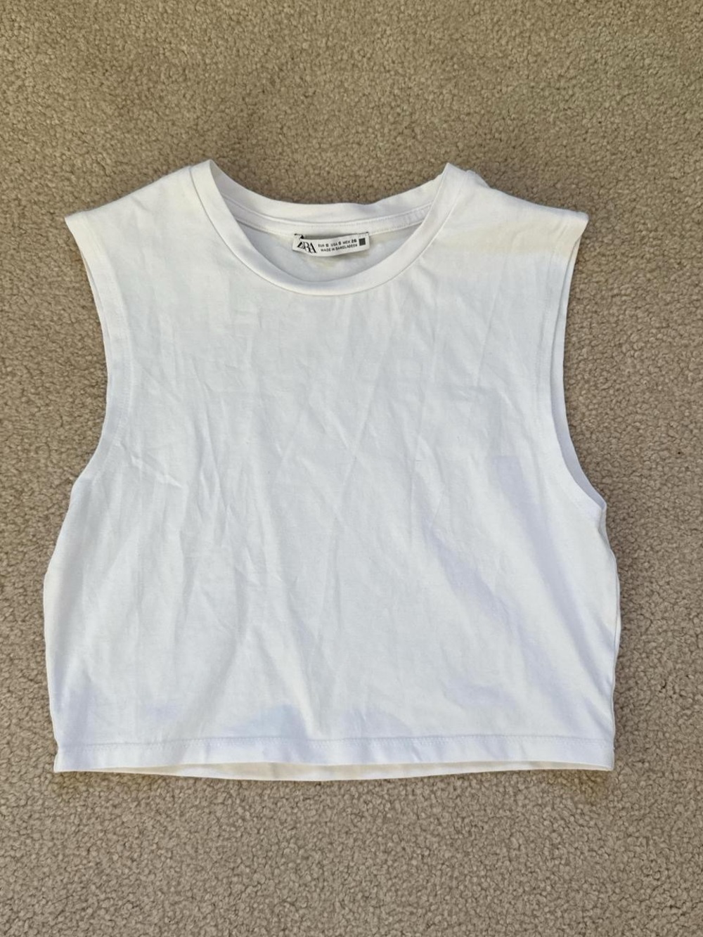 Zara White Cropped Sleeveless Tank Top